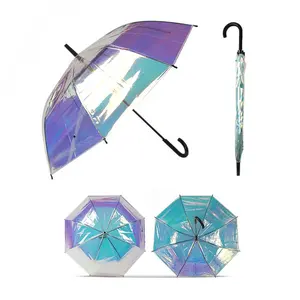 방수 부드러운 플라스틱 캐노피 홀로 무지개 빛깔의 우산 Durbale 태양과 비 맑은 우산