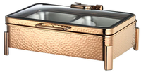 Conteneur de buffet en verre résistant à la chaleur avec finition martelée or rose, support robuste, capacité 6L/9L, maintien au chaud 48 heures