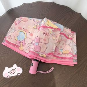 Paraguas Transparente con Diseño de Cerdito Rosa, Mango Largo y Recto, Apertura y Cierre Automático, para Niños y Escuela - Product Image 4