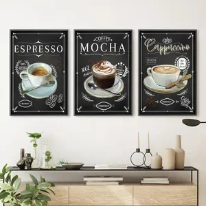 럭셔리 북유럽 장식 커피 유화 캔버스 에스프레소 모카 카푸치노 포스터 커피 숍 벽 아트 블랙 아트 홈 장식