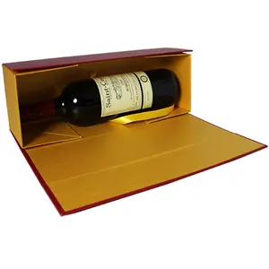 Groothandel Luxe Custom Logo Rode Magnetische Sluiting Folding Opvouwbare Stijve Kartonnen Glazen Fles Papier Doos Voor Champagne Wijn