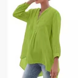 Nuovo stile vendita caldo lino tinta unita Casual moda manica lanterna camicia di <span class=keywords><strong>Tulle</strong></span> donna - Product Image 2