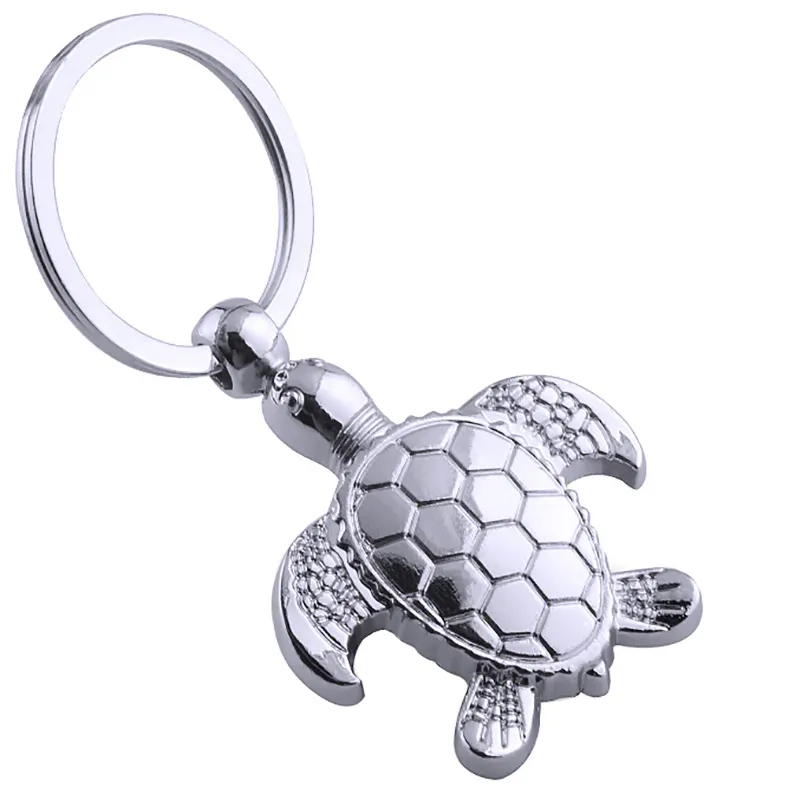 Animal Shapes Car Key Holder 3D Silver Exquisite Textured Sea Turtle Keyrings Metal Keychain Hot Sale Customized