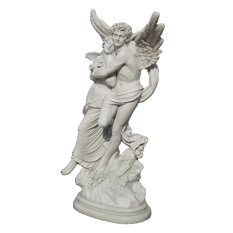 Ünlü yaşam boyutu Cupid ve Psyche mermer heykel taş melek bahçe heykel