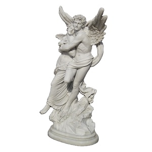 Statue de Cupidon et Psyché grandeur nature en marbre, sculpture d'ange en pierre pour jardin - Product Image 1