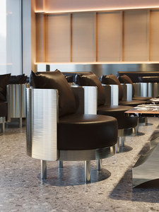 Bar-café de style industriel avec comptoir en granit et ensembles de chaises pour réunions d'affaires et canapés de détente - Product Image 6