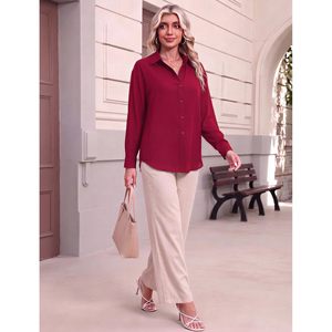 Blusa de Gasa para Mujer, con Botones, Manga Larga, Estampado Floral, Cuello Camisero, Elegante, Informal, para el Trabajo - Product Image 6