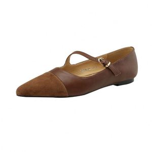 Nouvelles chaussures plates pour femmes et dames, style simple et élégant, en cuir de veau pleine fleur, à bout pointu, type Mary Jane - Product Image 1