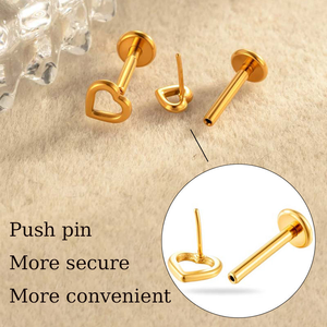 Pendiente de titanio duradero para tragus, con forma de corazón, chapado en oro, joyería para <span class=keywords><strong>piercing</strong></span>, con sistema de presión y parte trasera plana, para cartílago. - Product Image 3