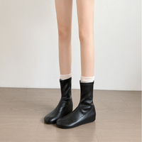 Bottines extensibles pour femmes, talon compensé caché, bout rond, fermeture éclair au dos, bottes chaussettes tendance, 2 couleurs