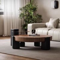 Table basse ronde moderne avec placage en bois pour le salon, table centrale design pour le salon