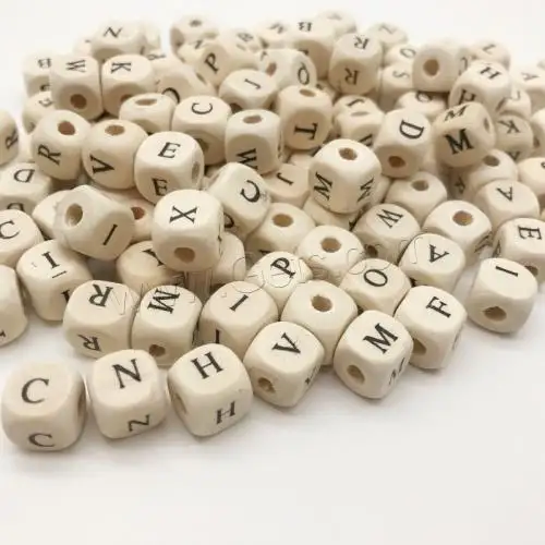 Vente en gros, perles carrées en bois Alphabet, bijoux, érable beige 10x10mm, 1000 pièces/sac 1526387