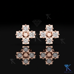 Lab Grown Diamond Geometric Cross <b>Stud</b> Earrings 4 Stone Open Center 18K Solid Gold Luxury Fine Women Jewelry Anniversary Party - Product Image 3