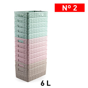 Cesto in Rattan 6 L in Plastica Resistente e Riutilizzabile per Organizzazione Domestica, Colori Assortiti - Product Image 1
