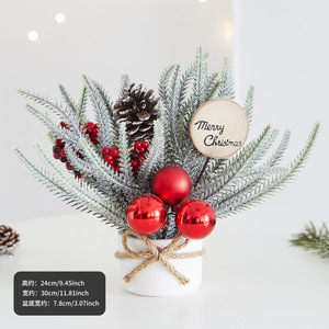 36CM <b>Small</b> <b>Artificial</b> <b>Christmas</b> <b>Tree</b> Realistic Pine Branch with Berries & Burlap Base Holiday Tabletop Ornament - Product Image 4