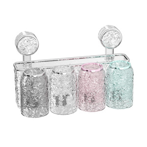 Suction Cup <b>Toothbrush</b> <b>Holder</b> <b>Wall</b> <b>Mounted</b> Transparent 4 Cup With Toothpaste Storage Bathroom Organizer No Drill Required - Product Image 5