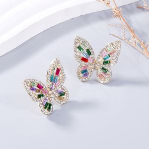 European American Retro Atmospheric Colorful Trendy Women's <b>Earrings</b> Creative Insect Butterfly Full Diamond Geometric Zinc Alloy - Product Image 4
