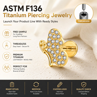 JiaXin ASTM-F136 Titanium Tanpa Ulir Pin Dorong Belakang Datar Stud Labret Medusa Conch Lobus Bunga Zirkonia Kubik Perhiasan Tindik Tubuh 16G