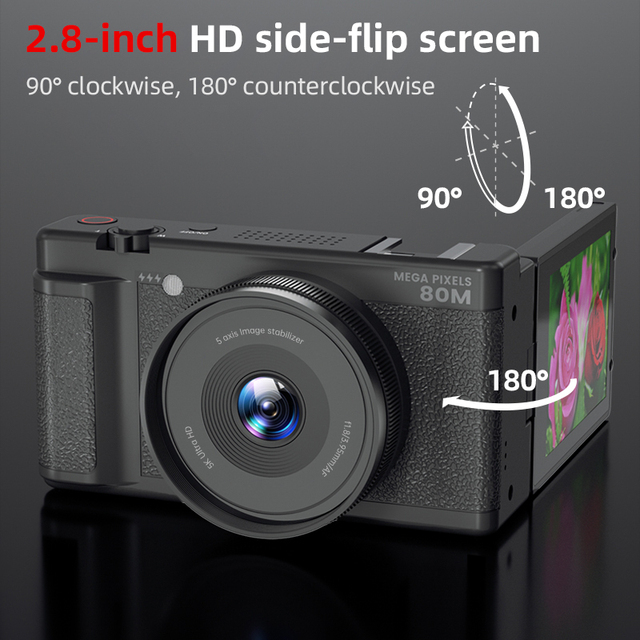 High-Definition Single-Lens 5K 30FPS Reflex Digital Camera 10x-20x Optical Zoom CMOS Imaging Sensor for Kids 80MP Camera