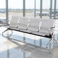 Chaise de salle d'attente 4 places en acier chromé avec dossier perforé, en acier laminé à froid, pour aéroport, clinique, hall, vente en gros