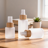 Set Botol Semprot Kaca Krim Bambu Frosted 20 - 100Ml dengan Tutup Pompa, Ideal untuk Krim Wajah, Perjalanan, Rumah, dan Kantor