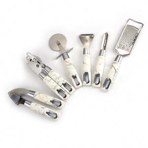 Accesorios de cocina de acero inoxidable, juego de herramientas de mango blanco y mármol, nuevo artículo, 5 uds. - Product Image 1
