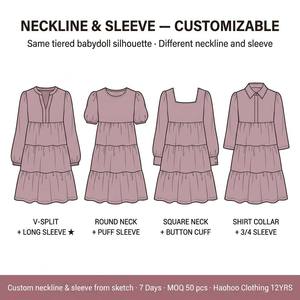 Abito Mini a Strati con Scollo a V e Colletto alla Coreana, Stile Bohémien, Manica Lunga, Produzione OEM per Donna, <span class=keywords><strong>Autunno</strong></span> - Product Image 3