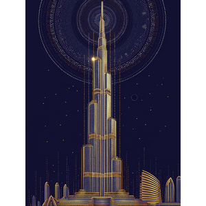 Dipinto Diamante 5D Fai-da-Te con Stampa Classica Lucida Non Sbiadente, Cerchio Dorato Burj Khalifa, Decorazione per Soggiorno - Product Image 1