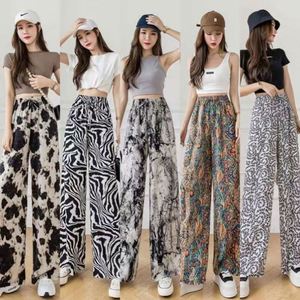 Pantalon décontracté d'été pour femme d'Asie du Sud-Est, taille haute, imprimé, ample, jambe large, 100 % polyester, séchage rapide, avec cordon de serrage - Product Image 1