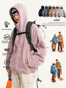 Cardigan zippé unisexe en polaire épaisse anti-plis coupe ample à capuche – Collection Automne/Hiver – Marque <span class=keywords><strong>Tendance</strong></span> - Product Image 2