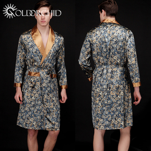 ชุดคลุมผ้าไหมสำหรับผู้ชายชุดคลุมยาวสำหรับใส่นอนของโรงแรมสุดหรูแบบใหม่ - Product Image 3