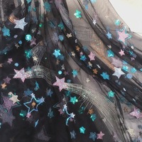 Tissu de broderie étincelant tissu de dentelle brodée perles colorées étoile maille Hanfu tissu dentelle pour jupe d'été