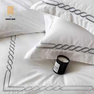 100% コットン羽毛布団カバーセット刺繍キルトボタン留め付きホームソフト通気性ベッドリネン農家ホワイトキングサイズ - Product Image 5