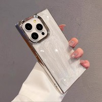 Coque de téléphone anti-choc à bords carrés électroplaqués avec motif éclaboussures d'encre pour iPhone 17 Pro Max 16 15 14 Plus 13 12 Pro