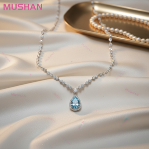 <span class=keywords><strong>Collana</strong></span> <span class=keywords><strong>con</strong></span> Pendente in Argento 925 MUSHAN Jewelry Factory, <span class=keywords><strong>con</strong></span> Diamante ad Alto Tenore di Carbonio e Gemme di <span class=keywords><strong>Acquamarina</strong></span> a Goccia/Pera, da Donna - Product Image 4