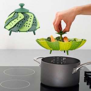 Customizable Logo Household Kitchen Portable <b>Plastic</b> Food Steamer Multi-Functional Folding Silicone Vegetable Steamer <b>Basket</b> - Product Image 6