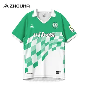 New Style Custom Logo Soccer Kits Breathable Mesh Fabric Soccer Jersey Stripped Polo V Neck Design Football Wear Shirt