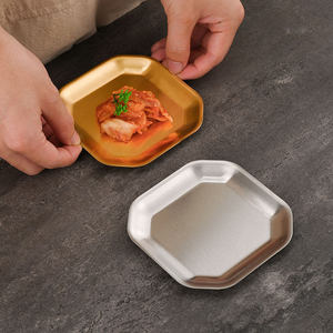 304 Stainless Steel Octagonal <b>Plate</b> Gold Finish Korean Style <b>Side</b> Dish For Cold Snack Dessert Serving - Product Image 1