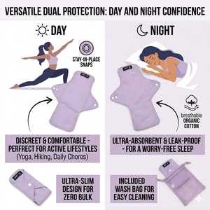 Lot de 2 serviettes menstruelles réutilisables avec sac imperméable, serviettes hygiéniques en tissu lavables et anti-fuites pour femmes, lavande - Product Image 3