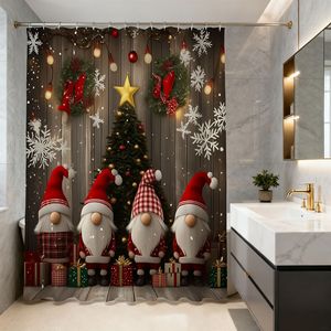Rideau de douche de Noël avec bonhomme de neige, impression numérique, polyester, design de dessin animé, décoration de salle de bain, lavable en machine - Product Image 5