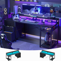 Nouvelle table d'angle pour jeux sur ordinateur à double face en forme de L avec support pour moniteur, bande LED et prise de courant USB