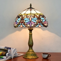 Lámpara de Mesa Moderna Europea Mediterránea de 12 Pulgadas con Forma de Corazón, Lámpara de Vidrio Tiffany Retro Barroca para Bar, Dormitorio, Mesita de Noche