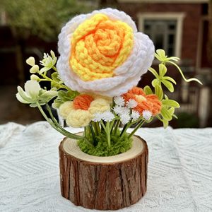 Nuevo Florero de Flores Artificiales Tejidas a Mano, Tulipanes de Ganchillo, Girasoles en Maceta, Decoración para Oficina, Hogar, Festividades, Rosas en Maceta, Regalo - Product Image 2