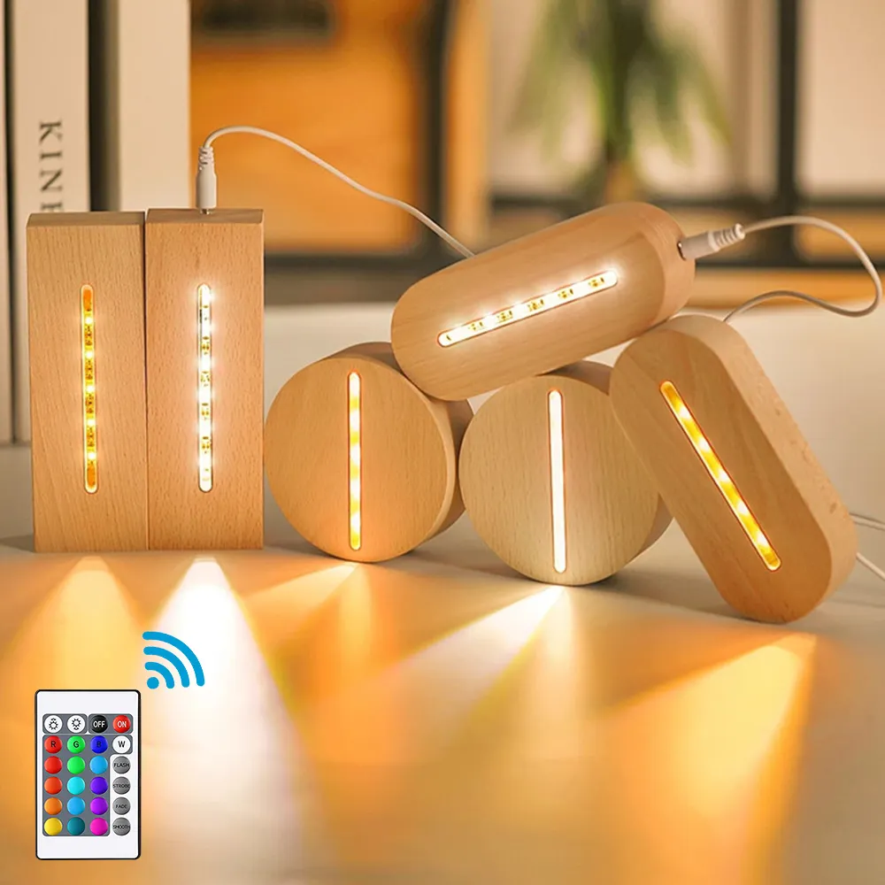 USB charge wooden night light base Note Message Board Luminous lamp for bedroom Customizable gift Acrylic board wooden base