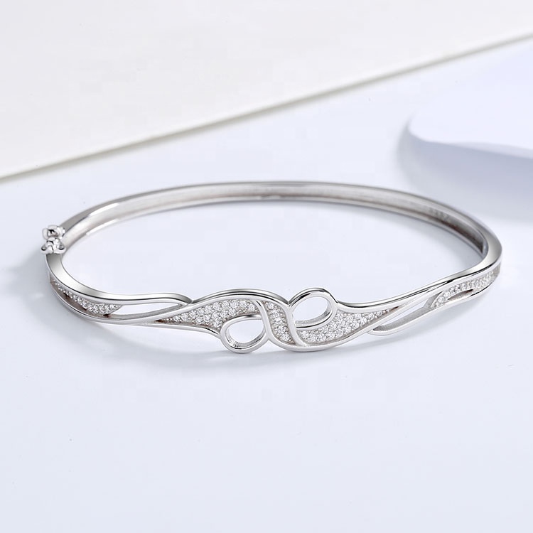 925 Sterling Silver Bangle with Zircon Stone - Perfect Gift