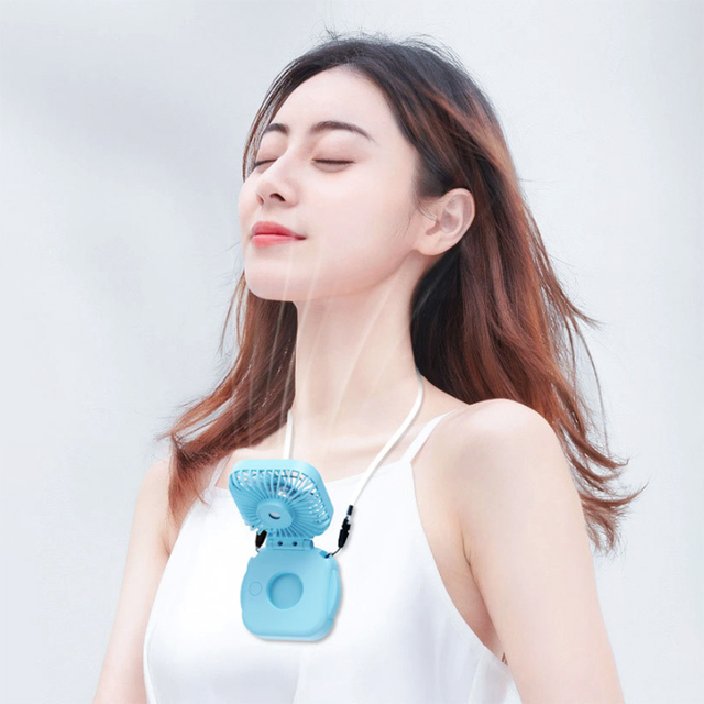 Portable Creative Three Speed Neck-Hanging Mini Fan USB Air Cooling Fan Folding Makeup Mirror Handheld USB Fan Household Table