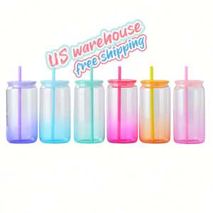 Verre à sublimation en borosilicate transparent de 16 oz avec couvercle, style canette, pour soda et bière, motif dégradé, en provenance des États-Unis - Product Image 1