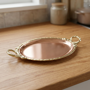Plateau en cuivre massif avec embellissements en laiton - Product Image 2