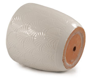 Glazed Ceramic Flower <b>Pot</b> Set Matte White Palm Leaf Embossed Texture Indoor Planters <b>Drainage</b> Hole Eco-Friendly Home Garden - Product Image 4