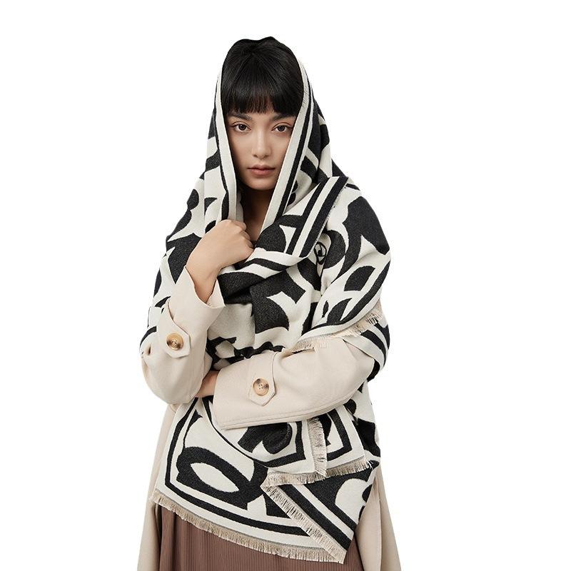 Winter Warm Camellia Elegant Big Flower Geometric Imitated Pashmina Double  Side Scarves for Women Cashmere Scarf Large Shawls